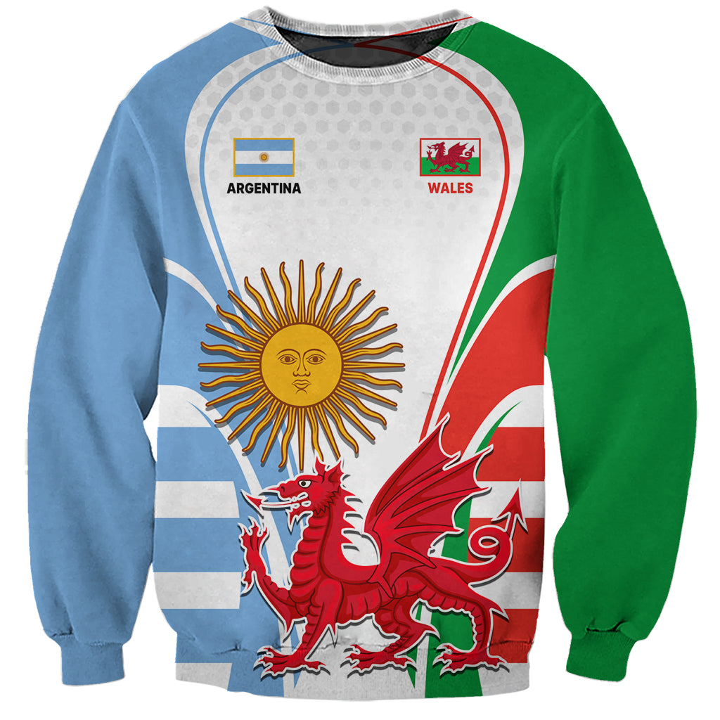 Custom Wales Argentina Rugby Sweatshirt The Welsh Dragon and Sol De Mayo World Cup 2023 - Wonder Print Shop