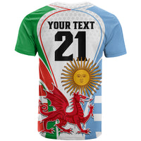 Custom Wales Argentina Rugby T Shirt The Welsh Dragon and Sol De Mayo World Cup 2023 - Wonder Print Shop