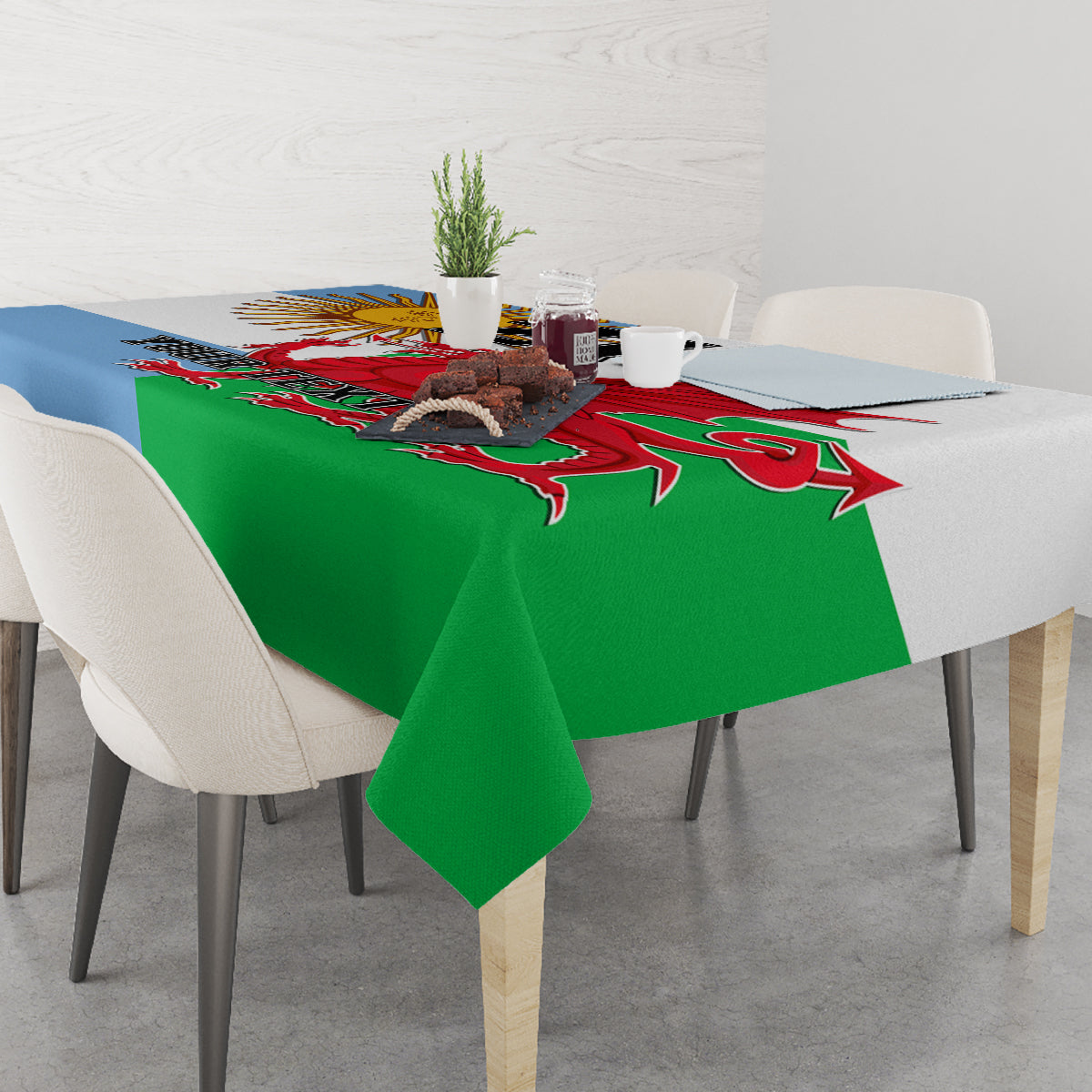 Custom Wales Argentina Rugby Tablecloth The Welsh Dragon and Sol De Mayo World Cup 2023 - Wonder Print Shop