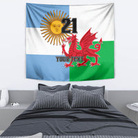 Custom Wales Argentina Rugby Tapestry The Welsh Dragon and Sol De Mayo World Cup 2023 - Wonder Print Shop