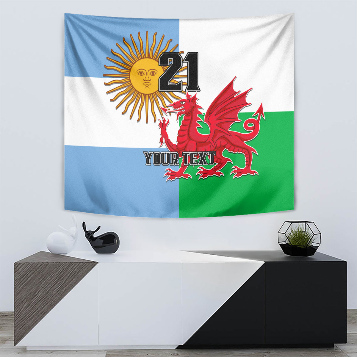 Custom Wales Argentina Rugby Tapestry The Welsh Dragon and Sol De Mayo World Cup 2023 - Wonder Print Shop
