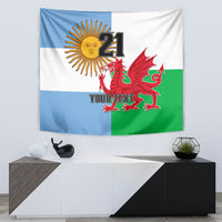 Custom Wales Argentina Rugby Tapestry The Welsh Dragon and Sol De Mayo World Cup 2023 - Wonder Print Shop