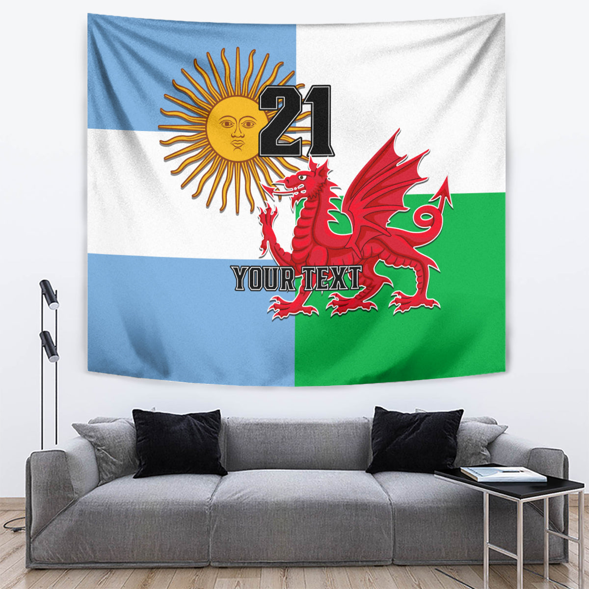 Custom Wales Argentina Rugby Tapestry The Welsh Dragon and Sol De Mayo World Cup 2023 - Wonder Print Shop