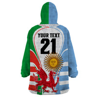 Custom Wales Argentina Rugby Wearable Blanket Hoodie The Welsh Dragon and Sol De Mayo World Cup 2023 - Wonder Print Shop