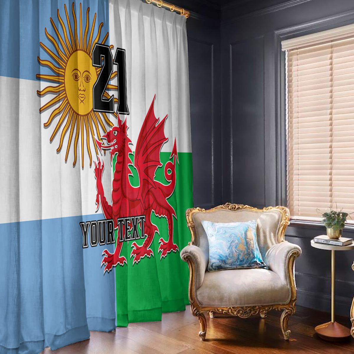 Custom Wales Argentina Rugby Window Curtain The Welsh Dragon and Sol De Mayo World Cup 2023 - Wonder Print Shop