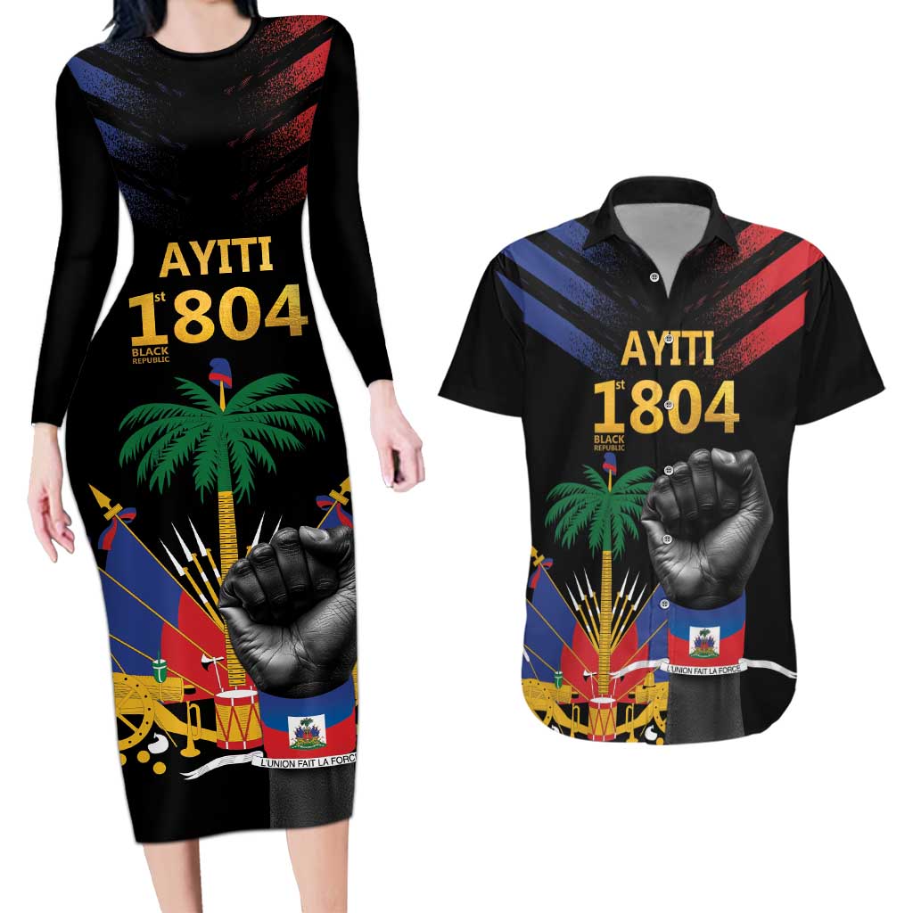 Haiti Independence Day Couples Matching Long Sleeve Bodycon Dress and Hawaiian Shirt The First Black Republic Since 1804 LT9 - Wonder Print Shop