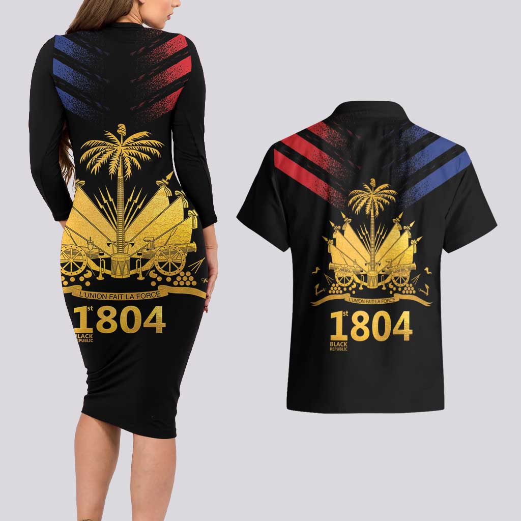 Haiti Independence Day Couples Matching Long Sleeve Bodycon Dress and Hawaiian Shirt The First Black Republic Since 1804 LT9 - Wonder Print Shop