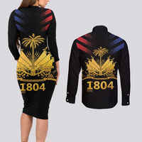 Haiti Independence Day Couples Matching Long Sleeve Bodycon Dress and Long Sleeve Button Shirt The First Black Republic Since 1804 LT9 - Wonder Print Shop