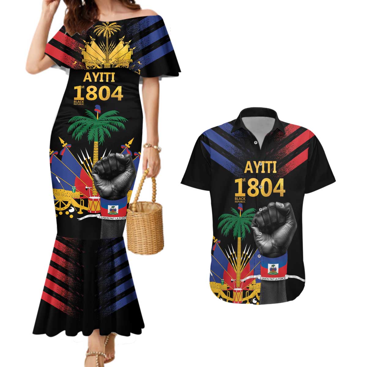 Haiti Independence Day Couples Matching Mermaid Dress and Hawaiian Shirt The First Black Republic Since 1804 LT9 - Wonder Print Shop