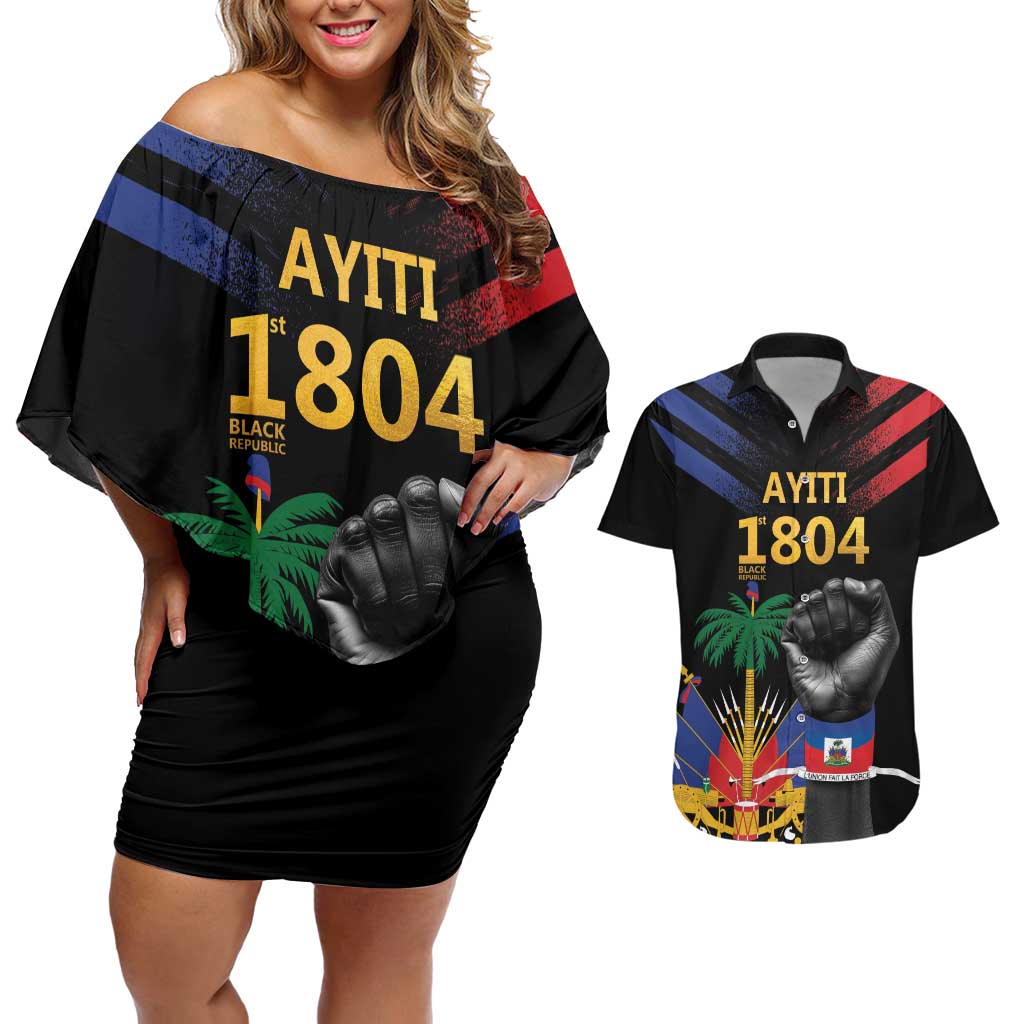 Haiti Independence Day Couples Matching Off Shoulder Short Dress and Hawaiian Shirt The First Black Republic Since 1804 LT9 - Wonder Print Shop