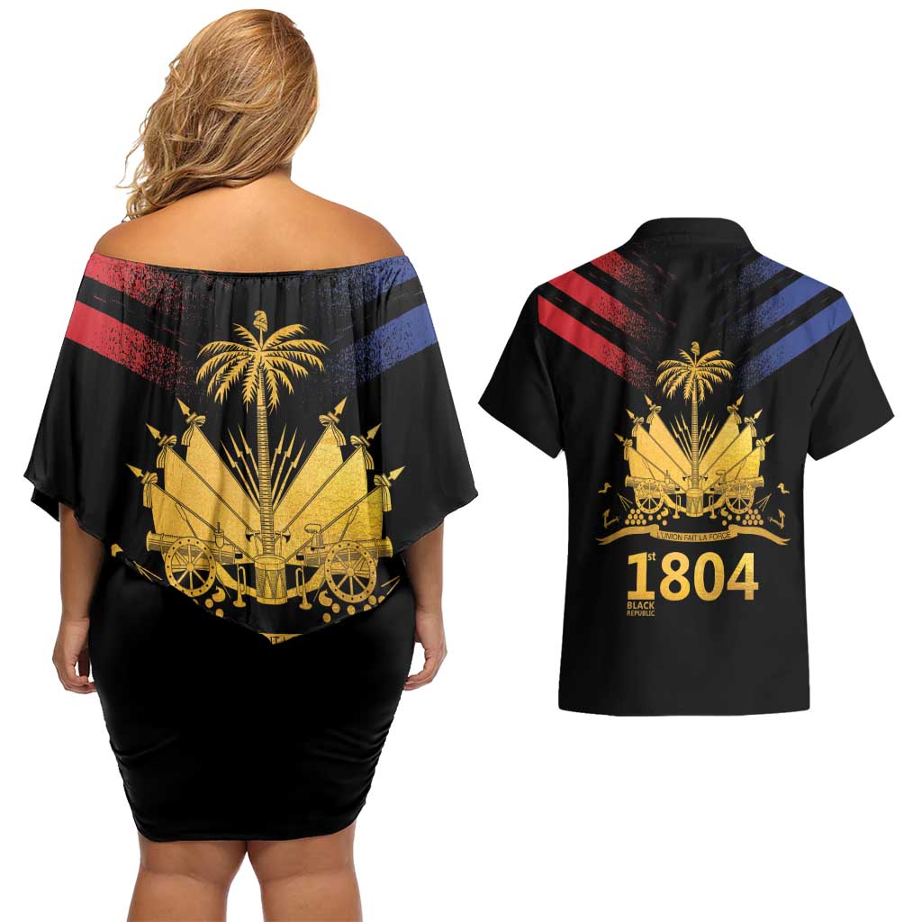 Haiti Independence Day Couples Matching Off Shoulder Short Dress and Hawaiian Shirt The First Black Republic Since 1804 LT9 - Wonder Print Shop