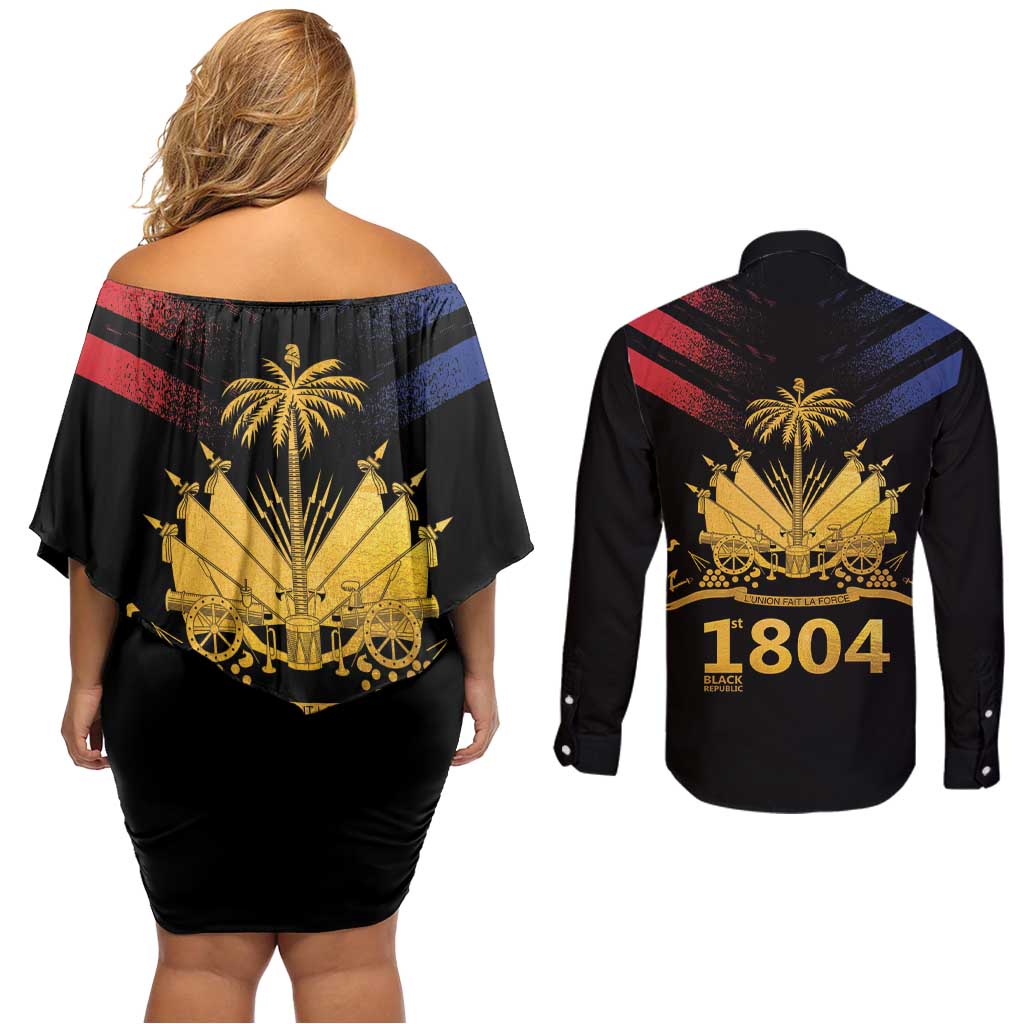 Haiti Independence Day Couples Matching Off Shoulder Short Dress and Long Sleeve Button Shirt The First Black Republic Since 1804 LT9 - Wonder Print Shop