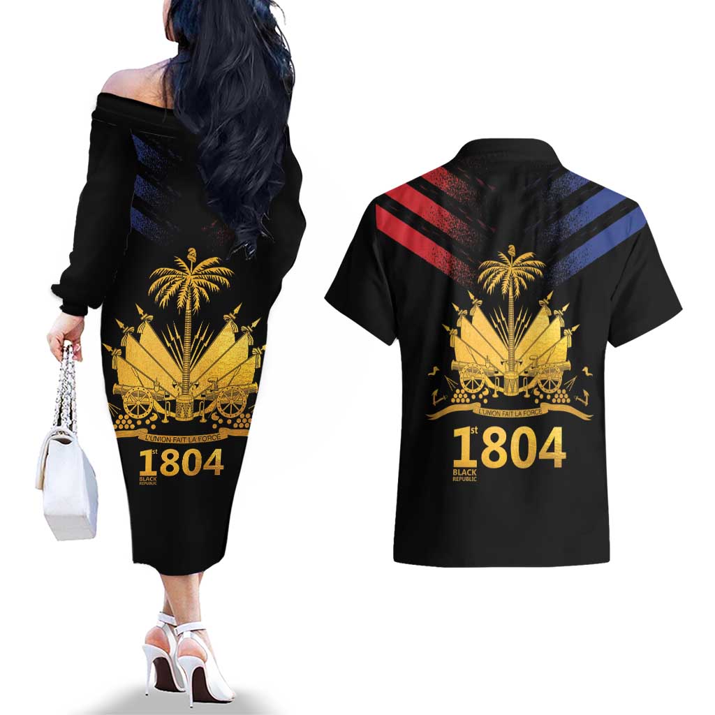Haiti Independence Day Couples Matching Off The Shoulder Long Sleeve Dress and Hawaiian Shirt The First Black Republic Since 1804 LT9 - Wonder Print Shop