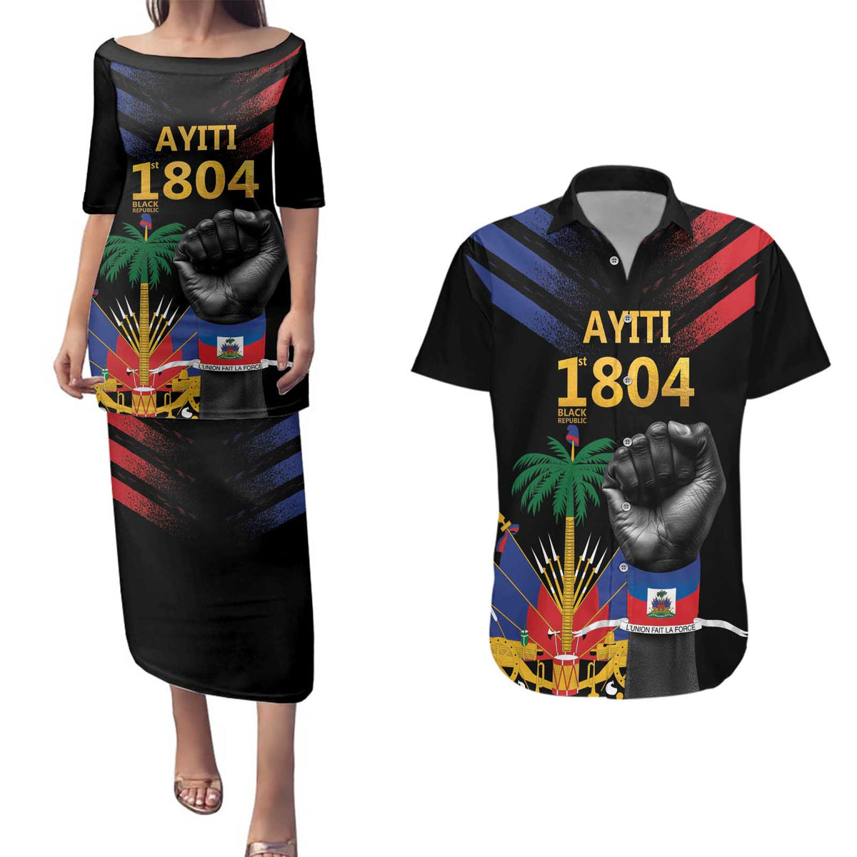 Haiti Independence Day Couples Matching Puletasi and Hawaiian Shirt The First Black Republic Since 1804 LT9 - Wonder Print Shop
