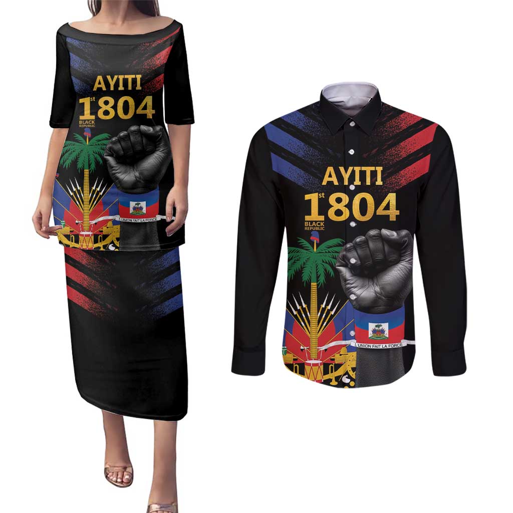 Haiti Independence Day Couples Matching Puletasi and Long Sleeve Button Shirt The First Black Republic Since 1804 LT9 - Wonder Print Shop