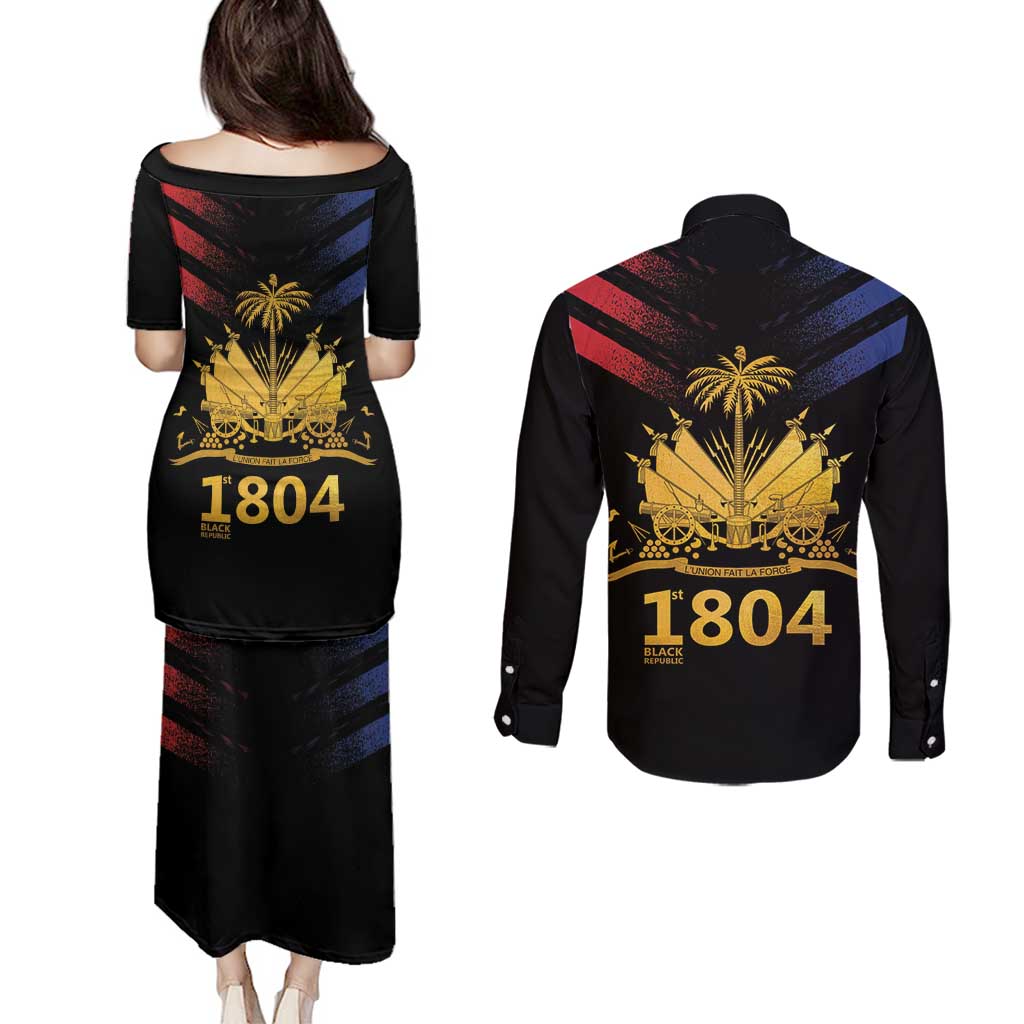 Haiti Independence Day Couples Matching Puletasi and Long Sleeve Button Shirt The First Black Republic Since 1804 LT9 - Wonder Print Shop