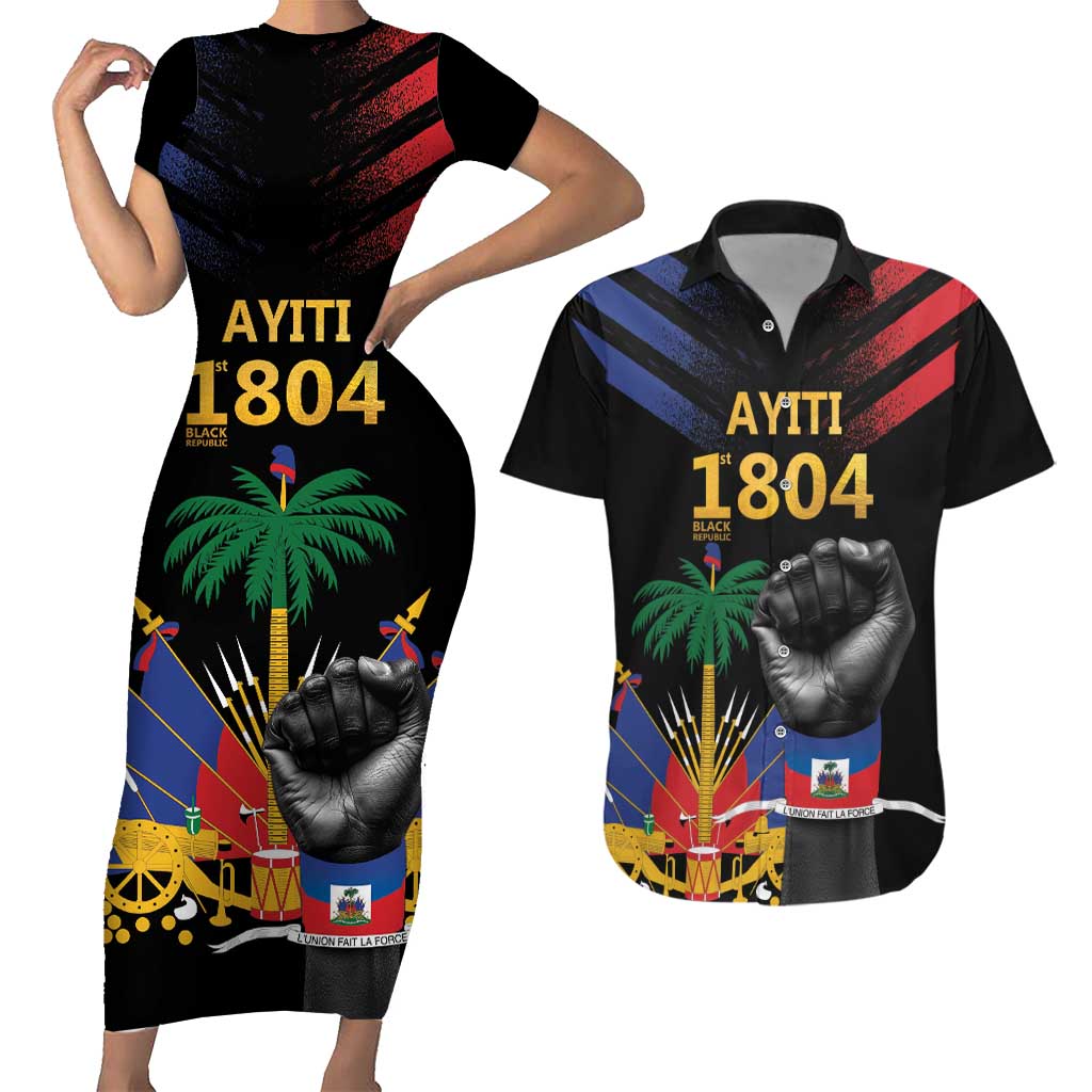 Haiti Independence Day Couples Matching Short Sleeve Bodycon Dress and Hawaiian Shirt The First Black Republic Since 1804 LT9 - Wonder Print Shop