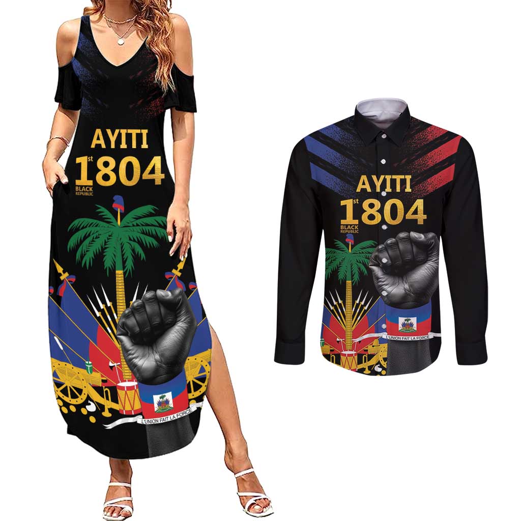Haiti Independence Day Couples Matching Summer Maxi Dress and Long Sleeve Button Shirt The First Black Republic Since 1804 LT9 - Wonder Print Shop
