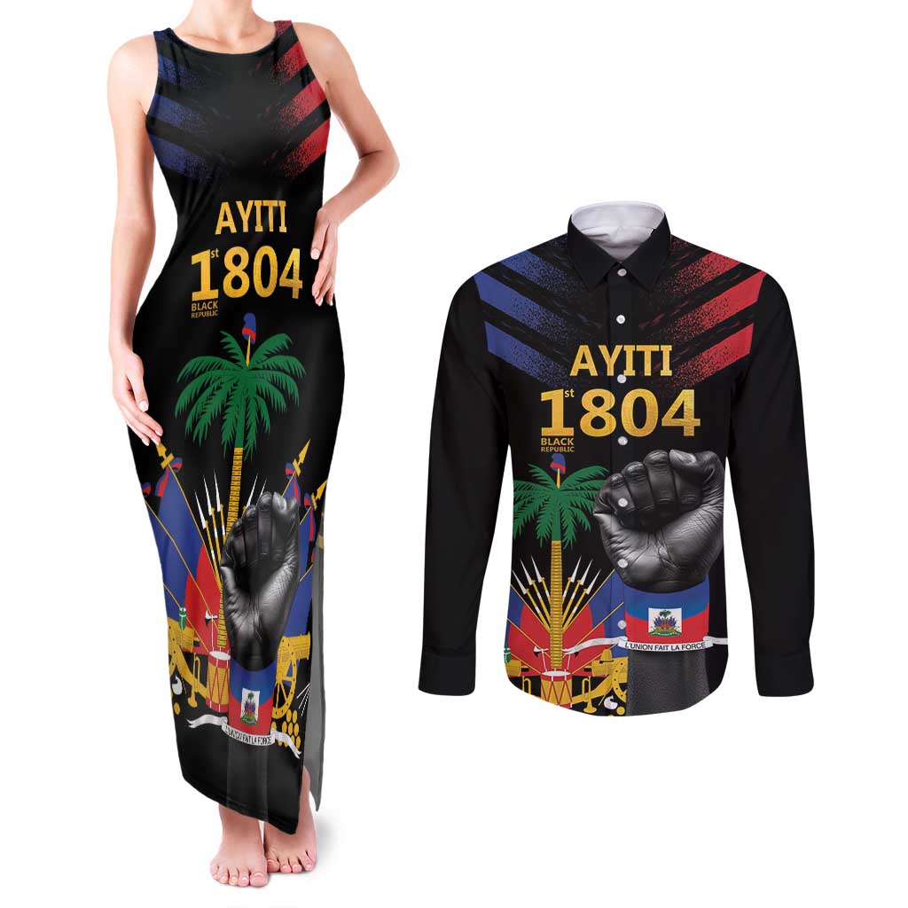 Haiti Independence Day Couples Matching Tank Maxi Dress and Long Sleeve Button Shirt The First Black Republic Since 1804 LT9 - Wonder Print Shop