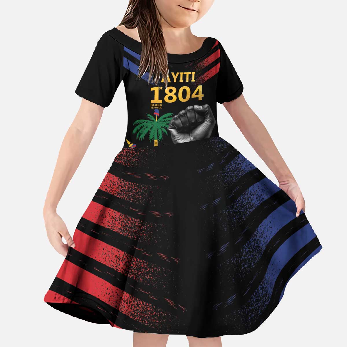 Haiti Independence Day Family Matching Off The Shoulder Long Sleeve Dress and Hawaiian Shirt The First Black Republic Since 1804 - Wonder Print Shop