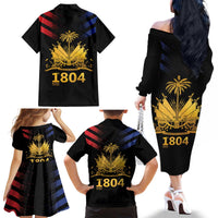 Haiti Independence Day Family Matching Off The Shoulder Long Sleeve Dress and Hawaiian Shirt The First Black Republic Since 1804 - Wonder Print Shop