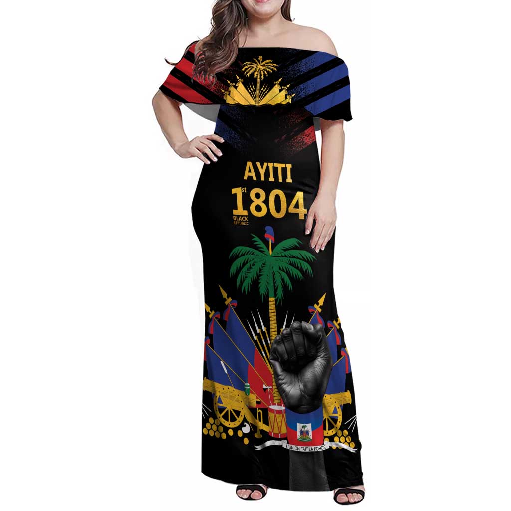 Haiti Independence Day Family Matching Off Shoulder Maxi Dress and Hawaiian Shirt The First Black Republic Since 1804 LT9 - Wonder Print Shop