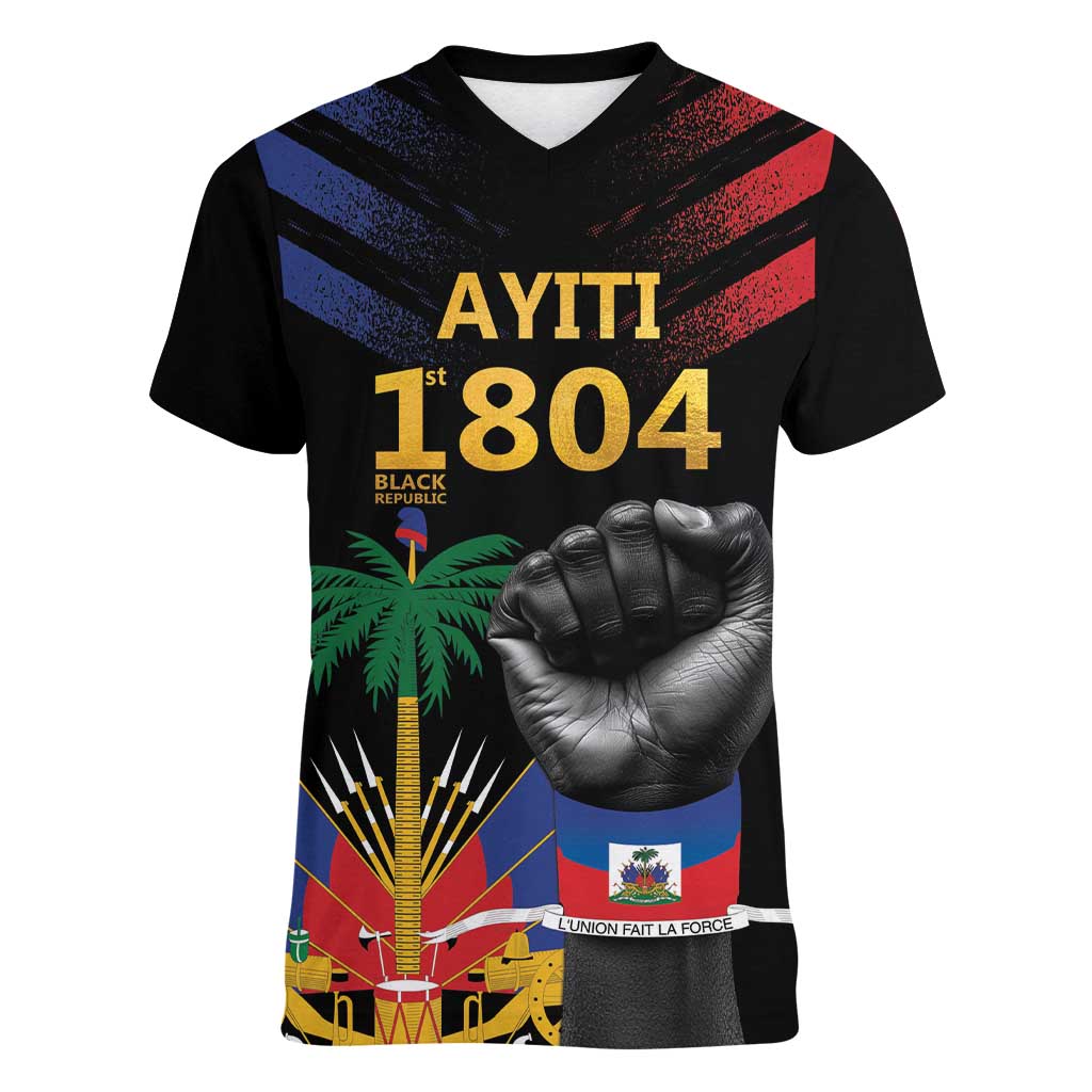 Haiti Independence Day Women V-Neck T-Shirt The First Black Republic Since 1804 - Wonder Print Shop