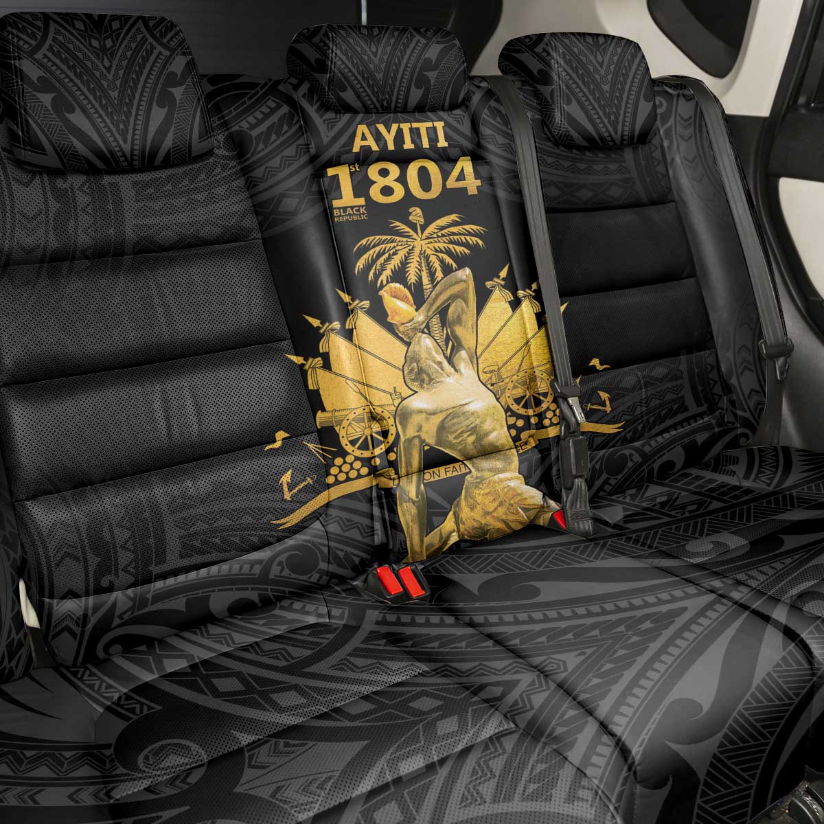 Haitian Negre Marron 1804 Back Car Seat Cover Black Polynesian Pattern LT9 - Wonder Print Shop