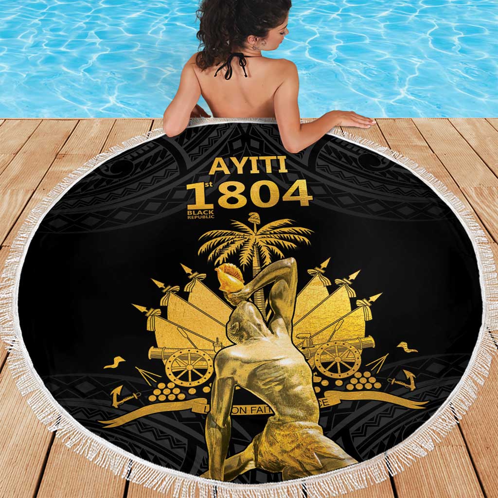 Haitian Negre Marron 1804 Beach Blanket Black Polynesian Pattern LT9 - Wonder Print Shop