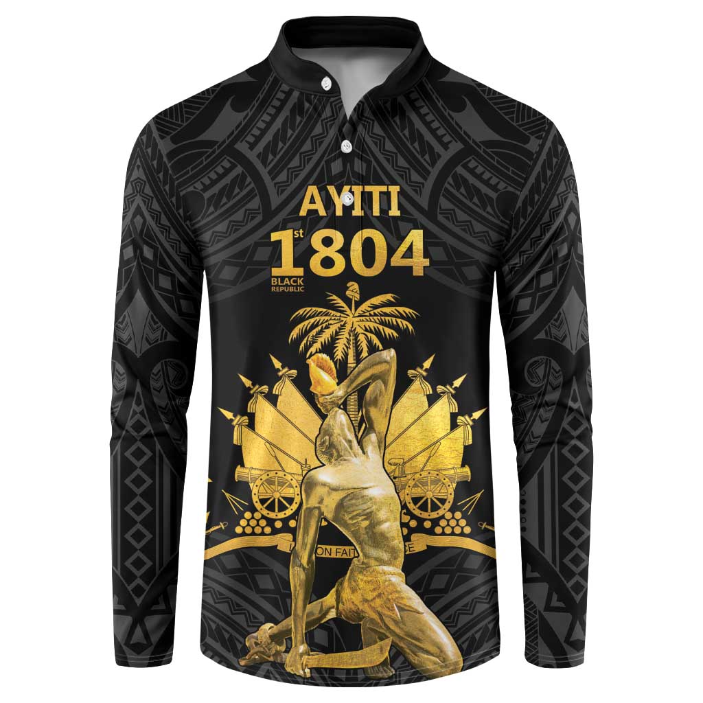 Haitian Negre Marron 1804 Button Sweatshirt Black Polynesian Pattern LT9 - Wonder Print Shop