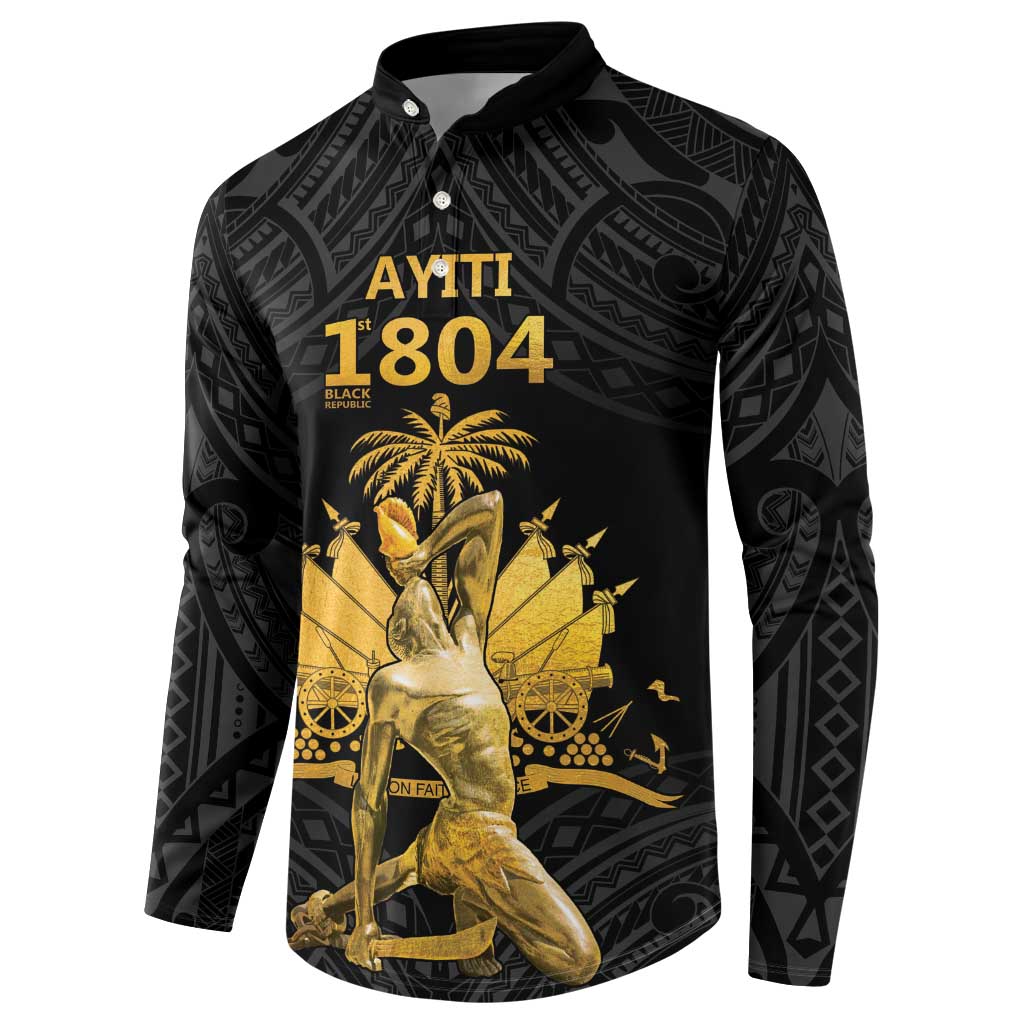 Haitian Negre Marron 1804 Button Sweatshirt Black Polynesian Pattern LT9 - Wonder Print Shop