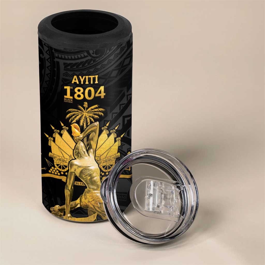 Haitian Negre Marron 1804 4 in 1 Can Cooler Tumbler Black Polynesian Pattern LT9 - Wonder Print Shop