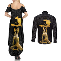 Haitian Negre Marron 1804 Couples Matching Summer Maxi Dress and Long Sleeve Button Shirt Black Polynesian Pattern LT9 - Wonder Print Shop