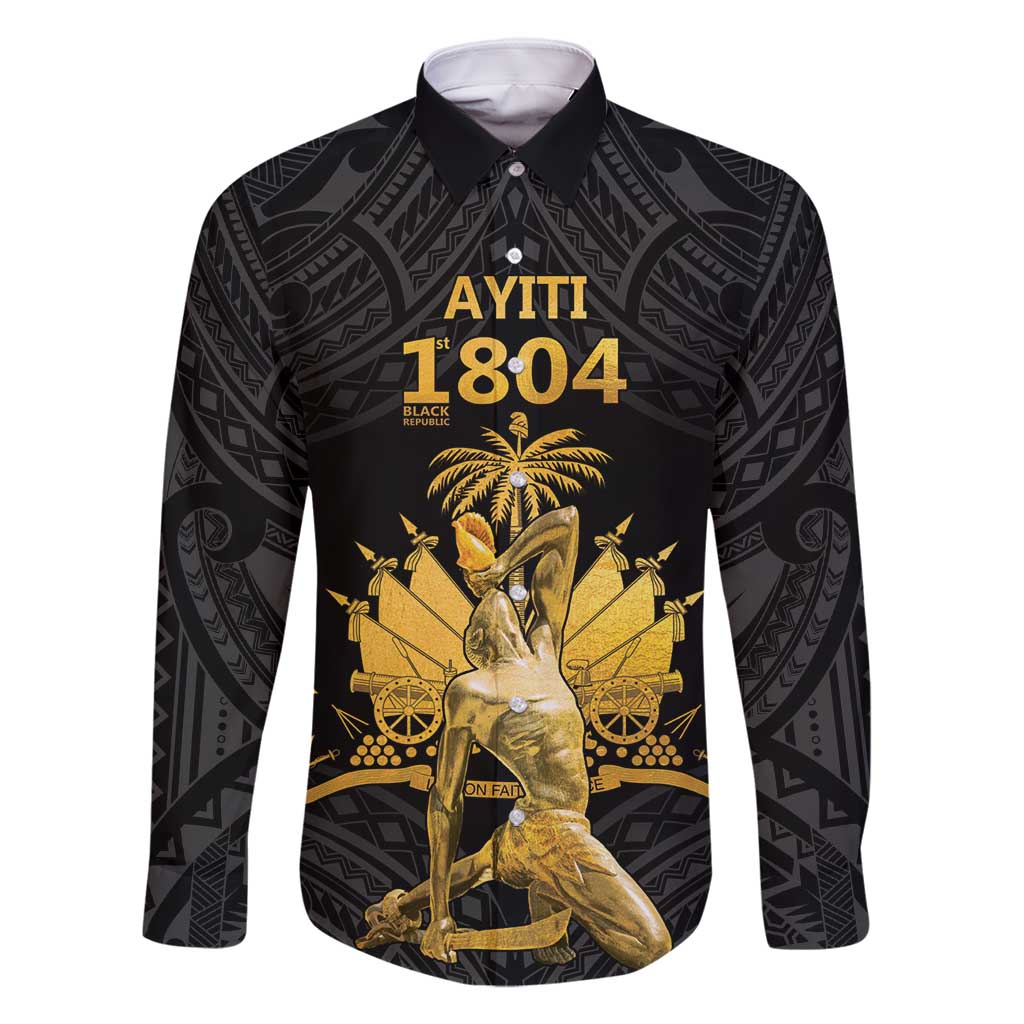 Haitian Negre Marron 1804 Family Matching Long Sleeve Bodycon Dress and Hawaiian Shirt Black Polynesian Pattern LT9 - Wonder Print Shop