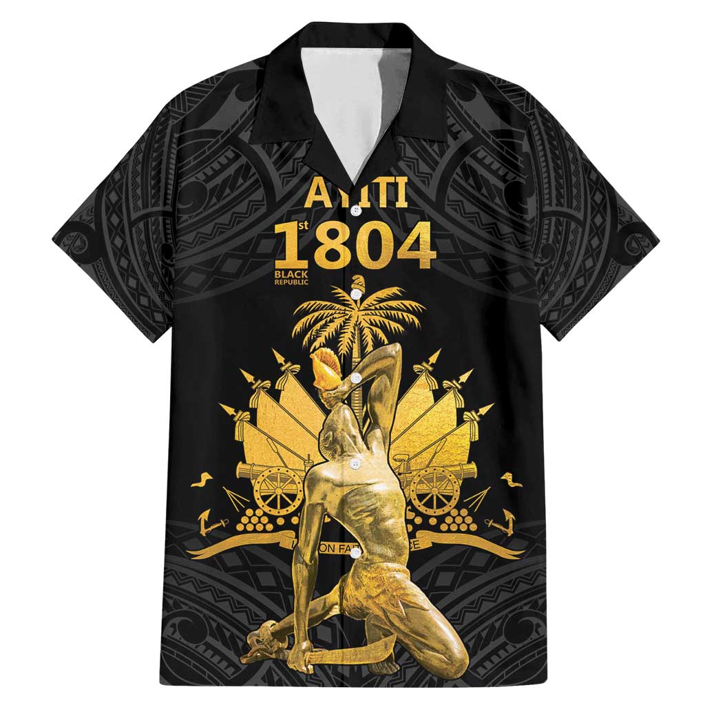 Haitian Negre Marron 1804 Family Matching Mermaid Dress and Hawaiian Shirt Black Polynesian Pattern LT9 - Wonder Print Shop