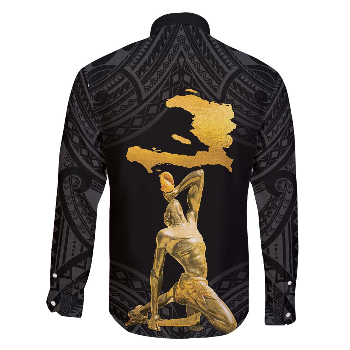 Haitian Negre Marron 1804 Family Matching Off The Shoulder Long Sleeve Dress and Hawaiian Shirt Black Polynesian Pattern - Wonder Print Shop