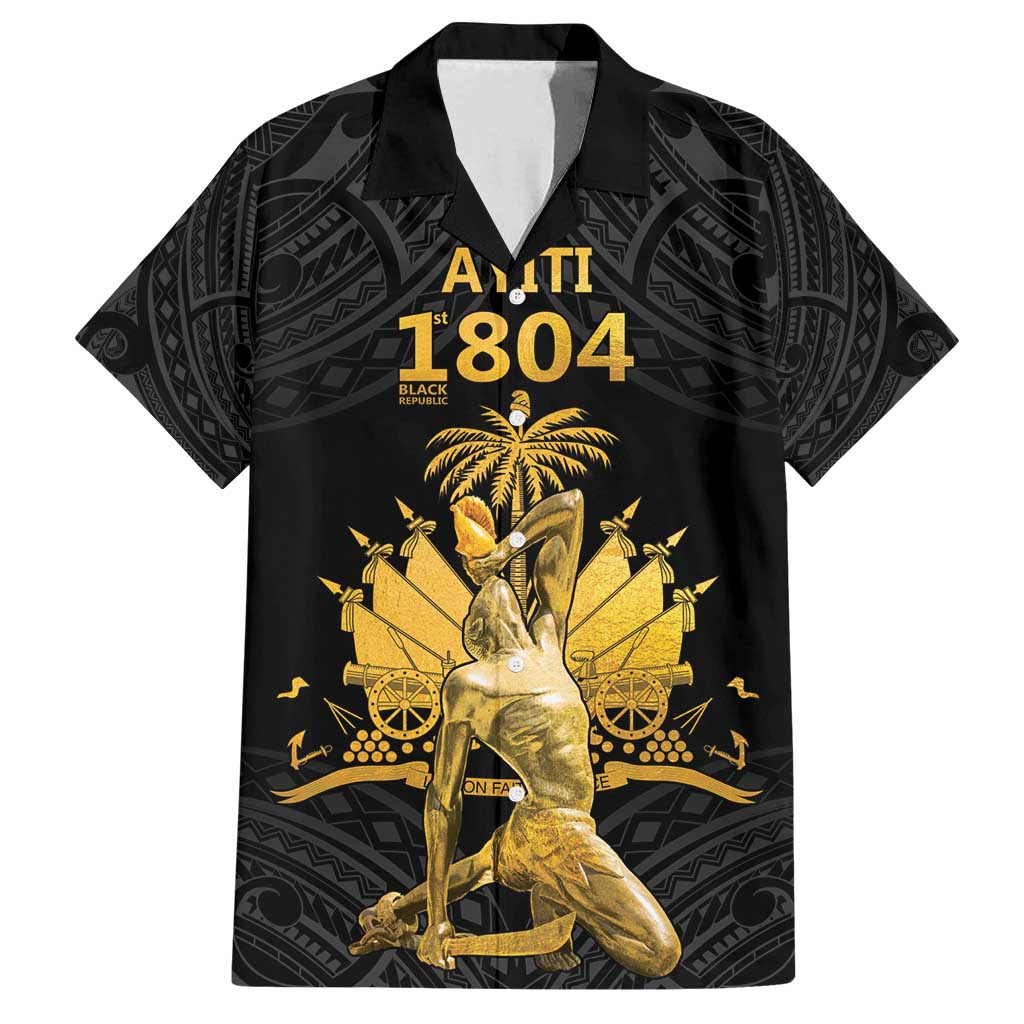 Haitian Negre Marron 1804 Family Matching Off Shoulder Maxi Dress and Hawaiian Shirt Black Polynesian Pattern LT9 - Wonder Print Shop