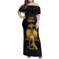 Haitian Negre Marron 1804 Family Matching Off Shoulder Maxi Dress and Hawaiian Shirt Black Polynesian Pattern LT9 - Wonder Print Shop