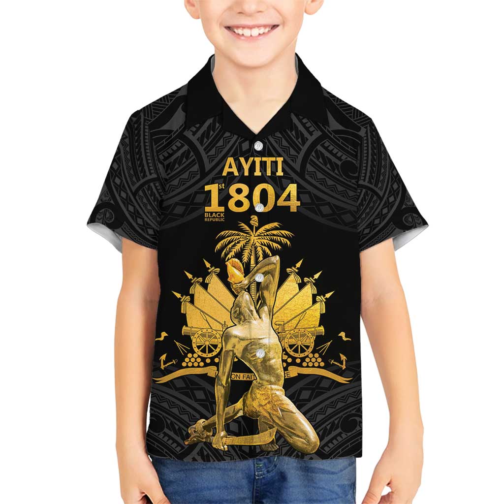 Haitian Negre Marron 1804 Family Matching Puletasi and Hawaiian Shirt Black Polynesian Pattern - Wonder Print Shop