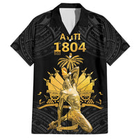 Haitian Negre Marron 1804 Family Matching Short Sleeve Bodycon Dress and Hawaiian Shirt Black Polynesian Pattern - Wonder Print Shop