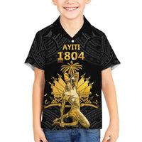 Haitian Negre Marron 1804 Family Matching Short Sleeve Bodycon Dress and Hawaiian Shirt Black Polynesian Pattern - Wonder Print Shop