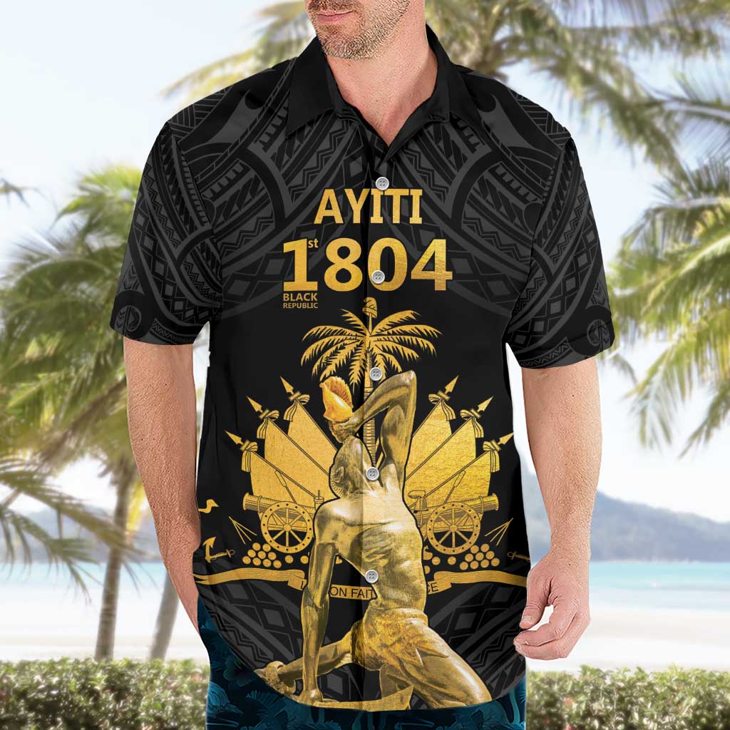 Haitian Negre Marron 1804 Hawaiian Shirt Black Polynesian Pattern - Wonder Print Shop