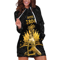 Haitian Negre Marron 1804 Hoodie Dress Black Polynesian Pattern - Wonder Print Shop
