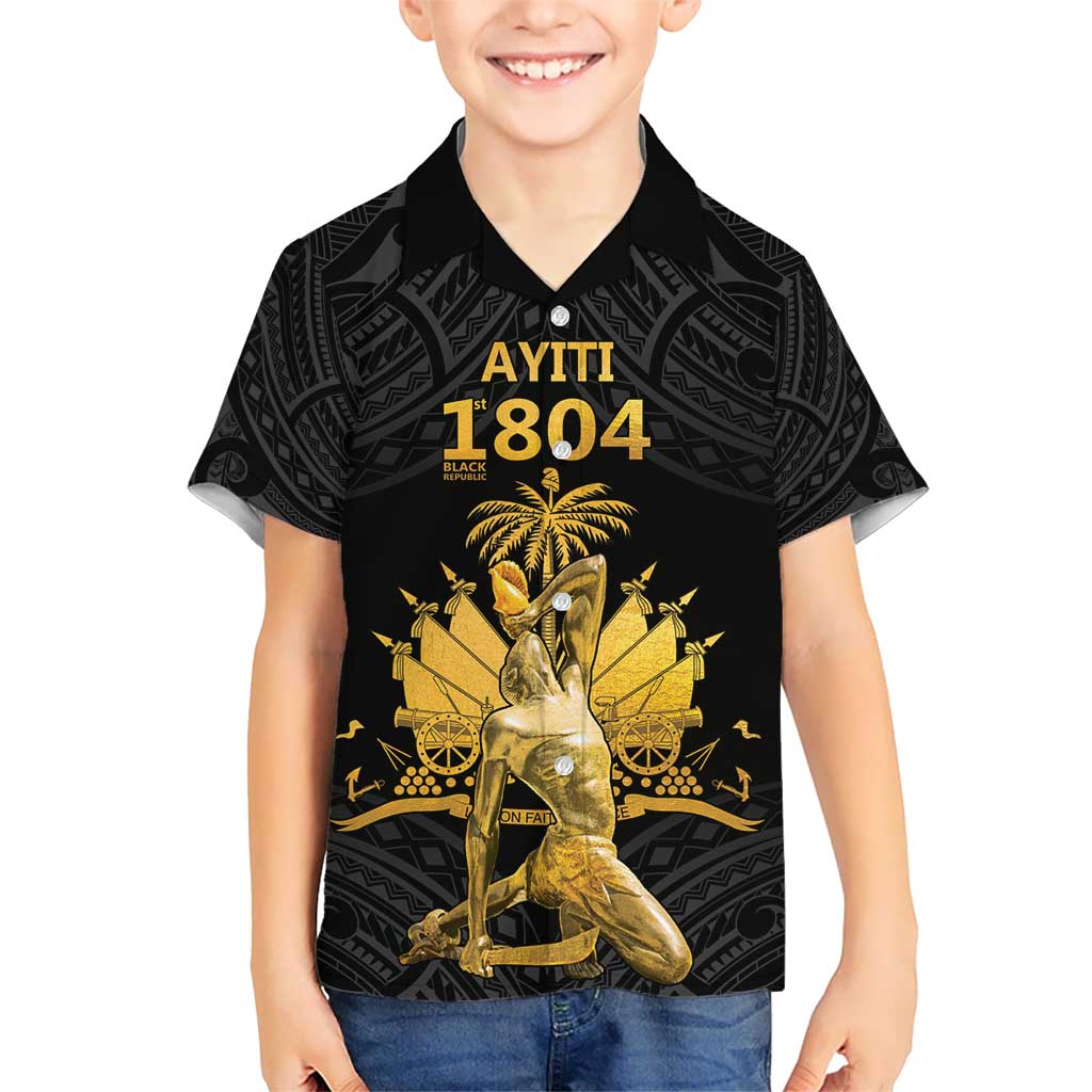Haitian Negre Marron 1804 Kid Hawaiian Shirt Black Polynesian Pattern - Wonder Print Shop
