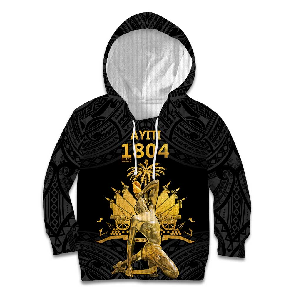 Haitian Negre Marron 1804 Kid Hoodie Black Polynesian Pattern - Wonder Print Shop
