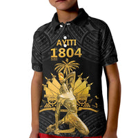 Haitian Negre Marron 1804 Kid Polo Shirt Black Polynesian Pattern - Wonder Print Shop