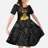 Haitian Negre Marron 1804 Kid Short Sleeve Dress Black Polynesian Pattern - Wonder Print Shop