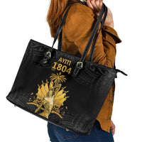 Haitian Negre Marron 1804 Leather Tote Bag Black Polynesian Pattern - Wonder Print Shop