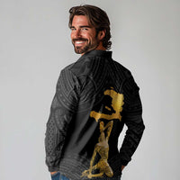 Haitian Negre Marron 1804 Long Sleeve Polo Shirt Black Polynesian Pattern - Wonder Print Shop