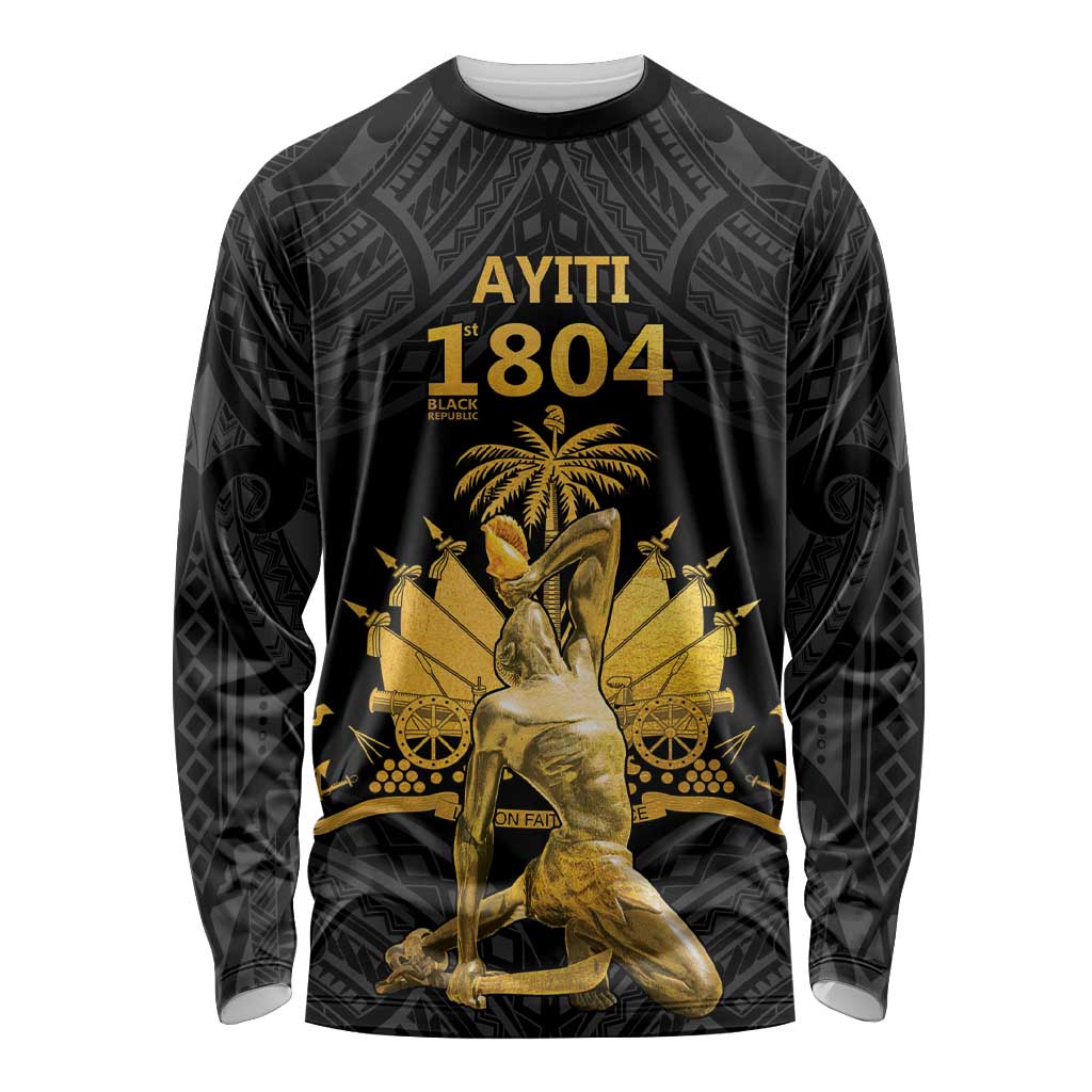Haitian Negre Marron 1804 Long Sleeve Shirt Black Polynesian Pattern - Wonder Print Shop